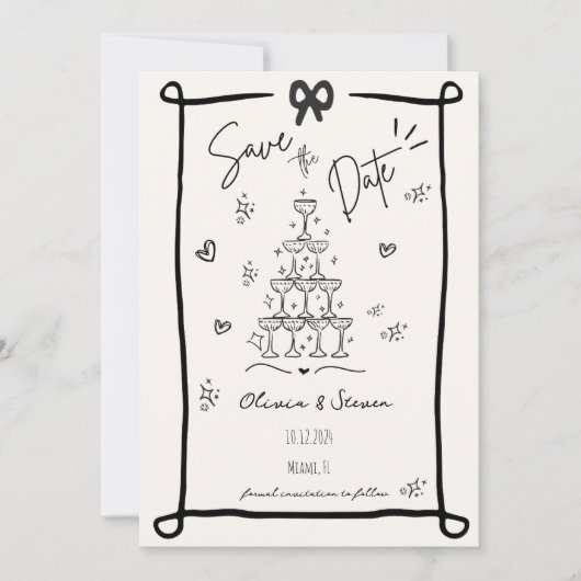 Whimsical Hand Drawn Bow Scribble Sla de datum op Kaart (Voorkant)