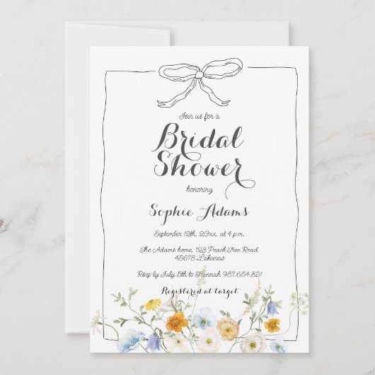 Whimsical Hand Drawn Bow Wildflower Vrijgezellenfe Kaart (Voorkant)