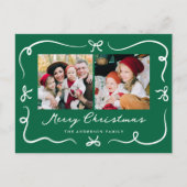 Whimsical Hand-Drawn Bows Green 2 Foto Kerstmis Feestdagenkaart (Voorkant)