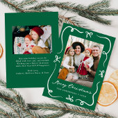 Whimsical Hand-Drawn Bows Green 2 Foto Kerstmis Feestdagenkaart