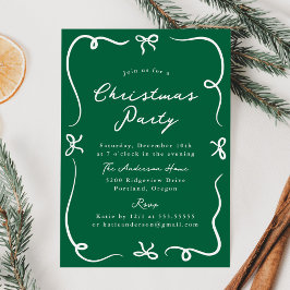 Whimsical Hand-Drawn Bows Green Christmas Party Kaart