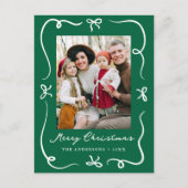 Whimsical Hand-Drawn Bows Groene Foto Kerstmis Feestdagenkaart (Voorkant)