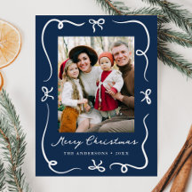 Whimsical Hand-Drawn Bows Navy Foto Kerstmis