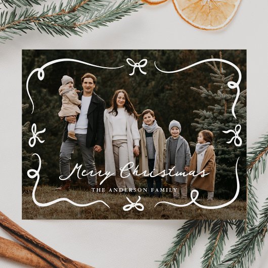 Whimsical Hand-Drawn Bows Photo Christmas Feestdagenkaart
