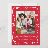 Whimsical Hand-Drawn Bows Red 2 Foto Kerstmis Feestdagenkaart (Voorkant)