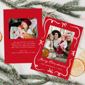 Whimsical Hand-Drawn Bows Red 2 Foto Kerstmis Feestdagenkaart