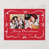 Whimsical Hand-Drawn Bows Red 2 Foto Kerstmis Feestdagenkaart (Voorkant)