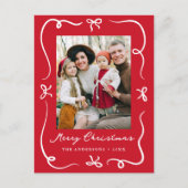 Whimsical Hand-Drawn Bows Red Foto Kerstmis Feestdagenkaart (Voorkant)