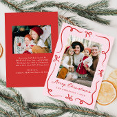 Whimsical Hand-Drawn Bows Roze 2 Foto Kerstmis Feestdagenkaart