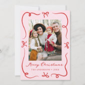 Whimsical Hand-Drawn Bows Roze 2 Foto Kerstmis Feestdagenkaart (Voorkant)