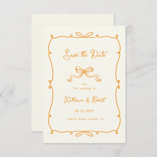 Whimsical Hand Drawn Bows Save the Date Kaart (Voorkant / Achterkant)