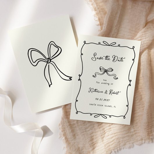 Whimsical Hand Drawn Bows Save the Date Kaart