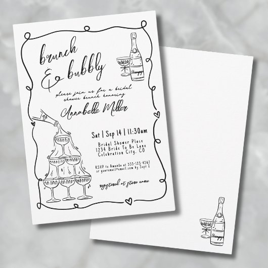 Whimsical Hand Drawn Brunch Bubbly Vrijgezellenfee Kaart