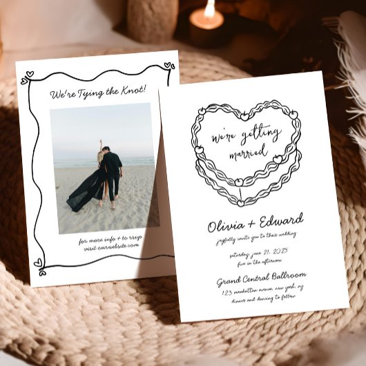 Whimsical Hand-Drawn Cake Foto bruiloft Kaart