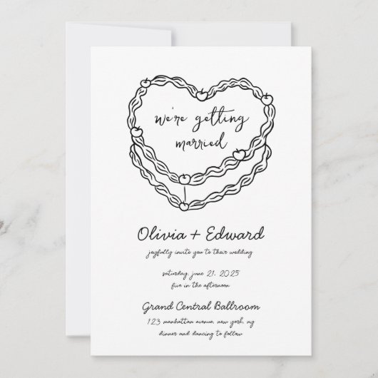 Whimsical Hand-Drawn Cake Foto bruiloft Kaart (Voorkant)