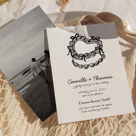 Whimsical Hand-Drawn Cake Foto Huwelijksuitnodigin Save The Date