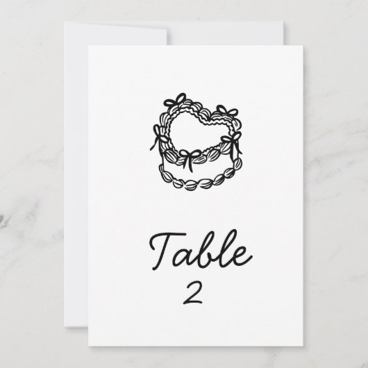 Whimsical Hand-Drawn Cake Trouwtafel Nummer Kaart (Voorkant)