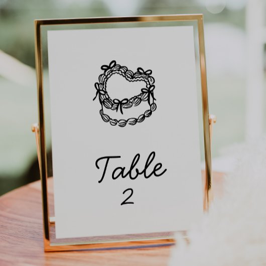 Whimsical Hand-Drawn Cake Trouwtafel Nummer Kaart