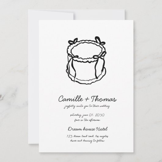 Whimsical Hand-Drawn Cake Wedding Uitnodiging (Voorkant)
