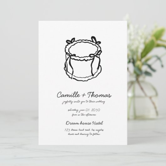 Whimsical Hand-Drawn Cake Wedding Uitnodiging (Staand voorkant)