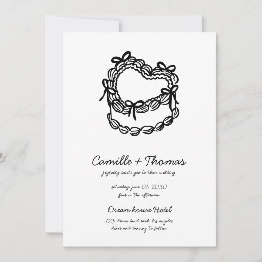 Whimsical Hand-Drawn Cake Wedding Uitnodiging (Voorkant)