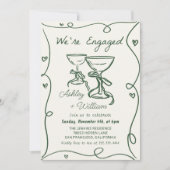 Whimsical Hand Drawn Champagne Engagement Party Kaart (Voorkant)