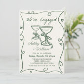 Whimsical Hand Drawn Champagne Engagement Party Kaart (Staand voorkant)