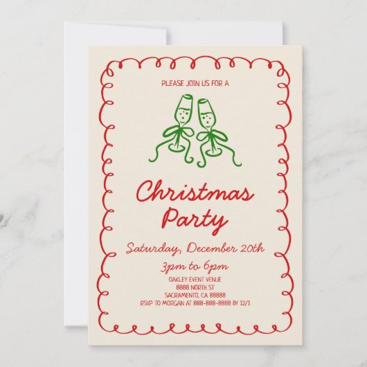 Whimsical Hand Drawn Champagne Kerstfeest Kaart (Voorkant)