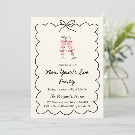 Whimsical Hand Drawn Champagne New Year Eve Party Kaart (Staand voorkant)