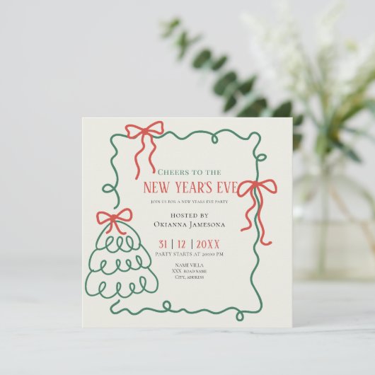 Whimsical Hand Drawn Champagne New Years Eve Party Kaart (Staand voorkant)