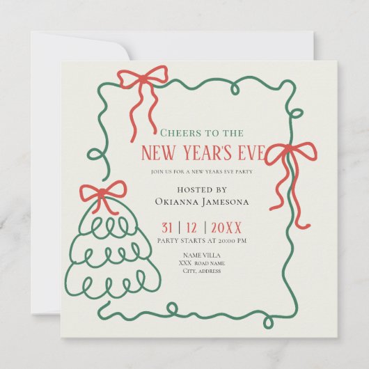 Whimsical Hand Drawn Champagne New Years Eve Party Kaart (Voorkant)