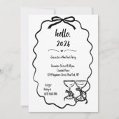 Whimsical Hand Drawn Champagne Nieuwjaarsfeest Kaart (Voorkant)