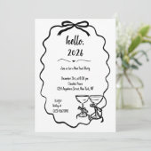 Whimsical Hand Drawn Champagne Nieuwjaarsfeest Kaart (Staand voorkant)