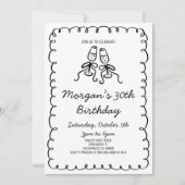 Whimsical Hand Drawn Champagne Verjaardagsfeest Kaart (Voorkant)