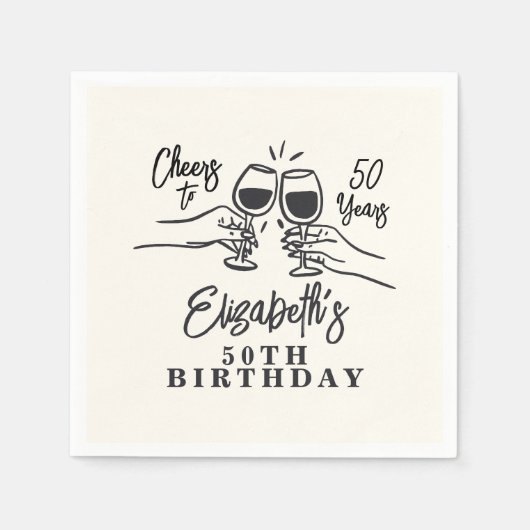Whimsical Hand Drawn Cheers to 50 Years Birthday  Servet (Voorkant)