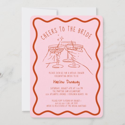 Whimsical Hand Drawn Cheers to the Bride Kaart (Voorkant)