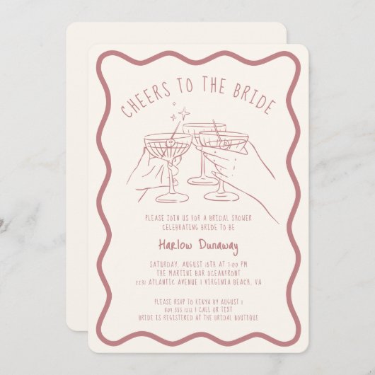 Whimsical Hand Drawn Cheers to the Bride Kaart (Voorkant / Achterkant)