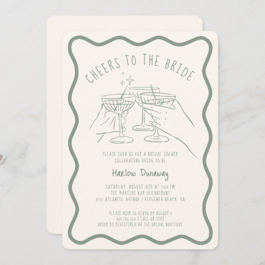 Whimsical Hand Drawn Cheers to the Bride Kaart (Voorkant / Achterkant)