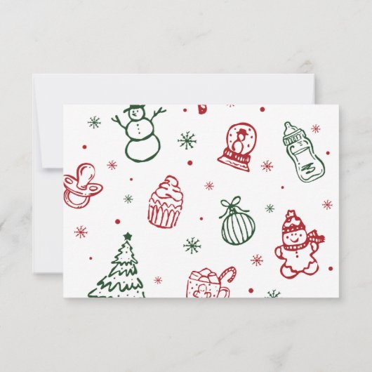 Whimsical Hand Drawn Christmas Baby Shower Bedankkaart (Achterkant)