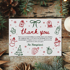 Whimsical Hand Drawn Christmas Baby Shower Bedankkaart