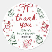 Whimsical Hand Drawn Christmas Baby Shower Ronde Sticker (Voorkant)