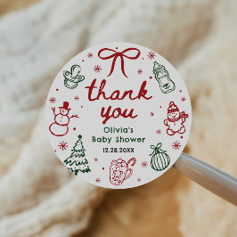 Whimsical Hand Drawn Christmas Baby Shower Ronde Sticker
