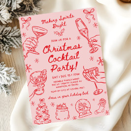 Whimsical Hand Drawn Christmas Cocktail Party Kaart