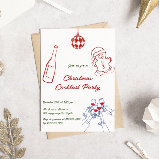 Whimsical Hand Drawn Christmas Cocktail Party Kaart