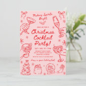 Whimsical Hand Drawn Christmas Cocktail Party Kaart (Staand voorkant)