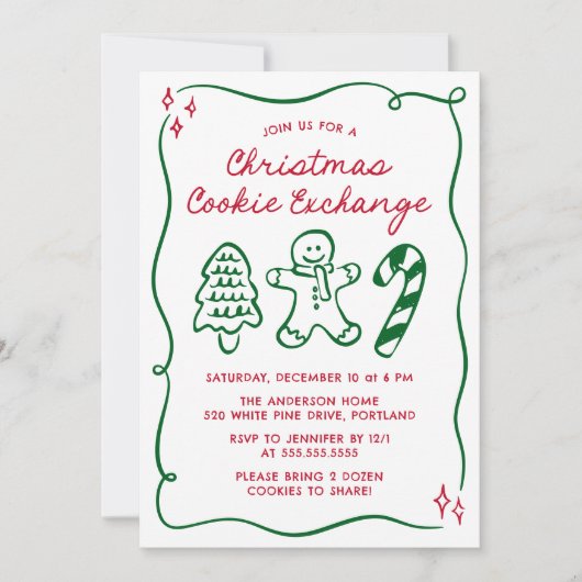 Whimsical Hand-Drawn Christmas Cookie Exchange Kaart (Voorkant)