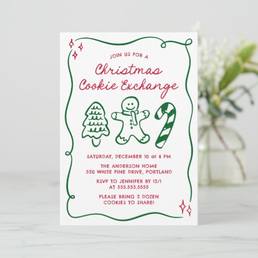 Whimsical Hand-Drawn Christmas Cookie Exchange Kaart (Staand voorkant)