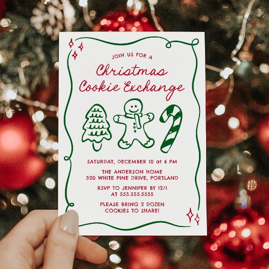 Whimsical Hand-Drawn Christmas Cookie Exchange Kaart