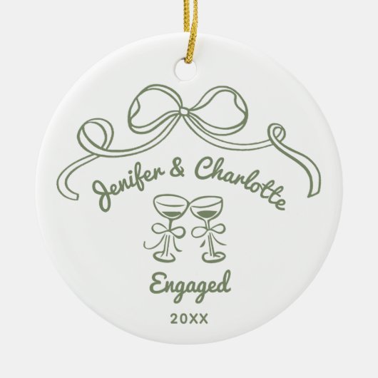 Whimsical Hand Drawn Christmas Engaged Keramisch Ornament (Voorkant)