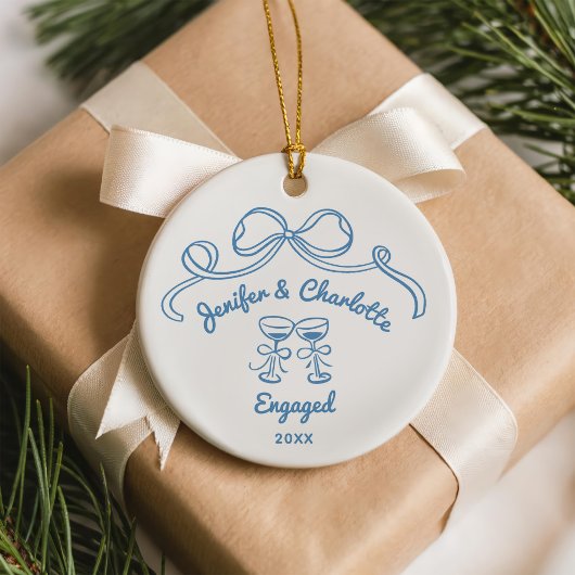 Whimsical Hand Drawn Christmas Engaged Keramisch Ornament
